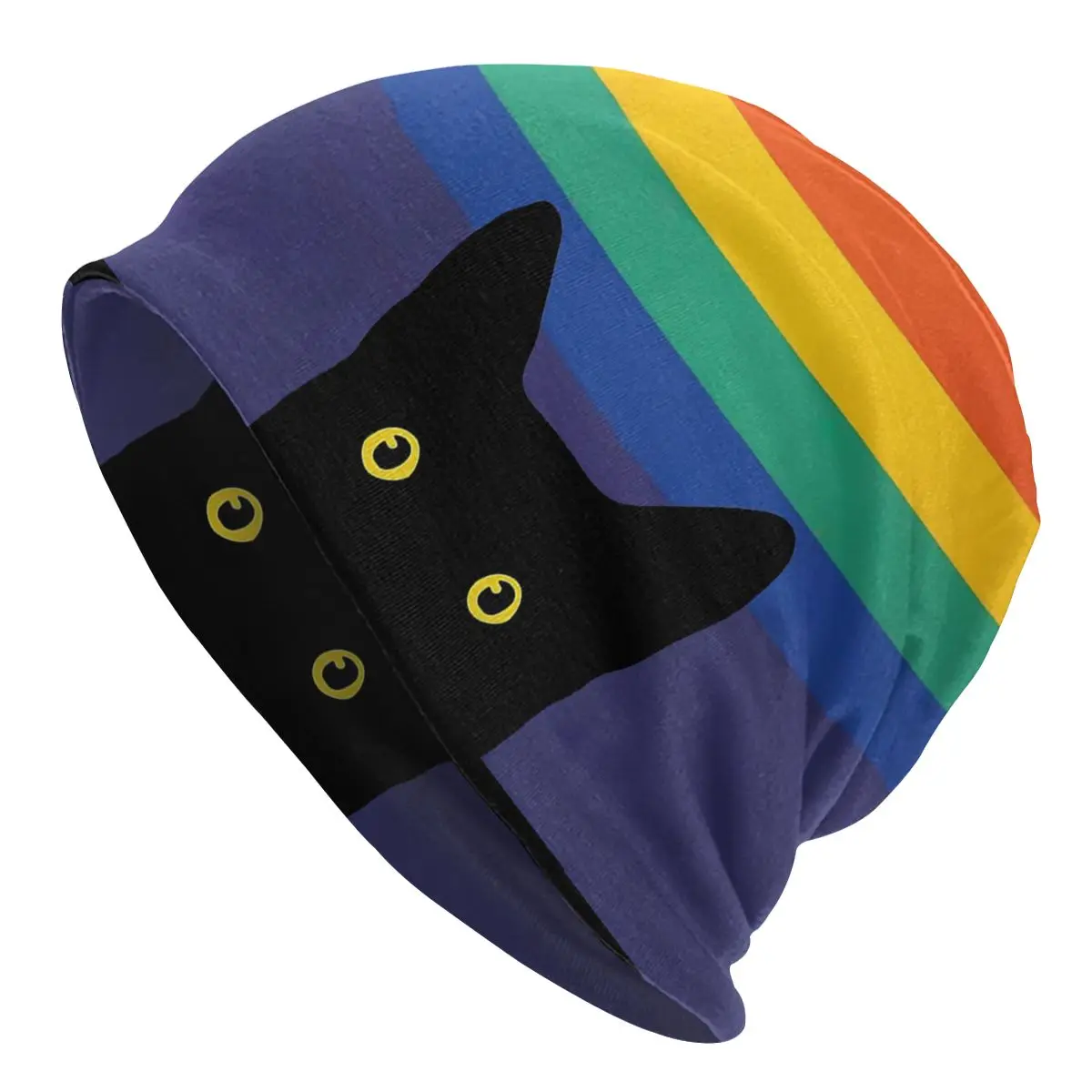 

Peeking Cat In Rainbow Circle LGBTQ Flag Autumn Female Warm Beanies Double Used Warm Bonnet Hats