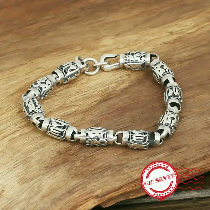 S925 sterling silver bracelet personalized fashion classic jewelry men's silver handmade six words of speech cylinder shape 2018
S925 sterling silver bracelet personalized fashion classic jewelry men's silver handmade six words of speech cylinder shape 2018