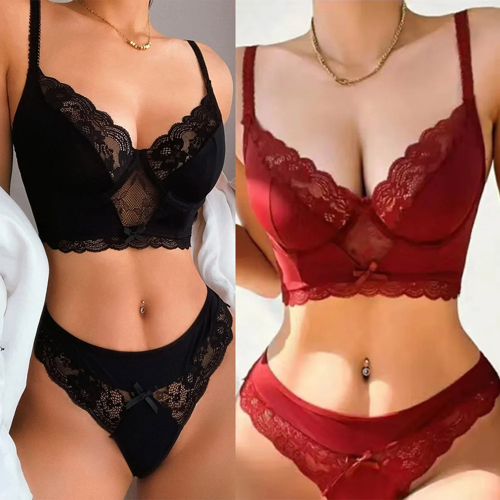 Women Lace Sexy Lingerie Nightwear Underwear G-string Bodydoll Sleepwear Bra Set 3/4 Cup Bra Brief Set Underwire Bra Solid
Women Lace Sexy Lingerie Nightwear Underwear G-string Bodydoll Sleepwear Bra Set 3/4 Cup Bra Brief Set Underwire Bra Solid