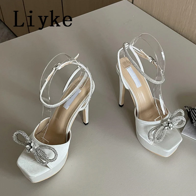 

Сандалии Liyke женские на платформе и высоком каблуке, элегантные модные туфли-лодочки со стразами, с бантом-бабочкой, для вечеринки и свадьбы