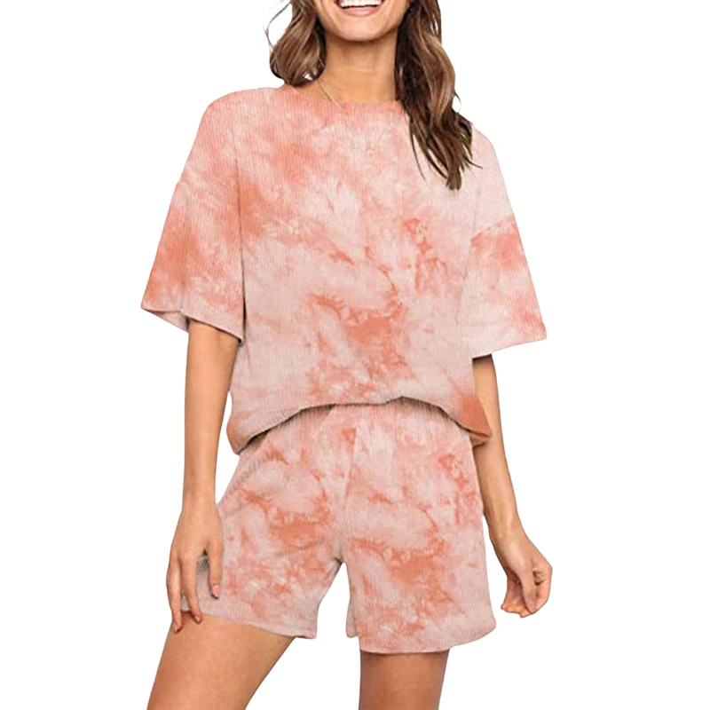 Fashion Tie-Dye Casual Homewear Suit Women Summer Pajamas Short Sleeve T-shirts With Shorts Suits
Fashion Tie-Dye Casual Homewear Suit Women Summer Pajamas Short Sleeve T-shirts With Shorts Suits