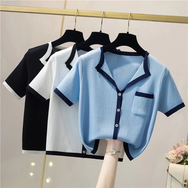 Summer New V-neck T-shirt Women's Thin Short Sleeved Knitted Cardigan Design Sense Short Top Fashion
Summer New V-neck T-shirt Women's Thin Short Sleeved Knitted Cardigan Design Sense Short Top Fashion