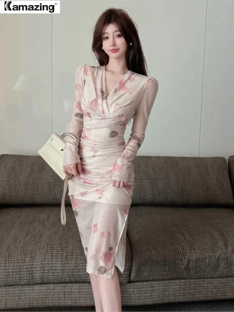 Spring Elegant V Neck Floral Print Midi Dreeses For Women Korean Fashion Long Sleeve Bodycon Party Vestidos OL Clothes
Spring Elegant V Neck Floral Print Midi Dreeses For Women Korean Fashion Long Sleeve Bodycon Party Vestidos OL Clothes