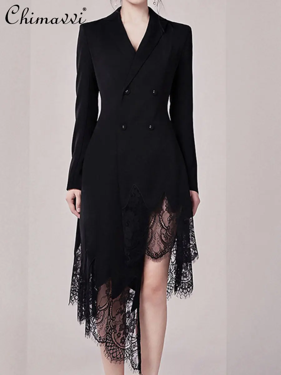 Женское офисное платье в европейском стиле, черное элегантное асимметричное платье с длинным рукавом и кружевом, весна 2023
Женское офисное платье в европейском стиле, черное элегантное асимметричное платье с длинным рукавом и кружевом, весна 2023