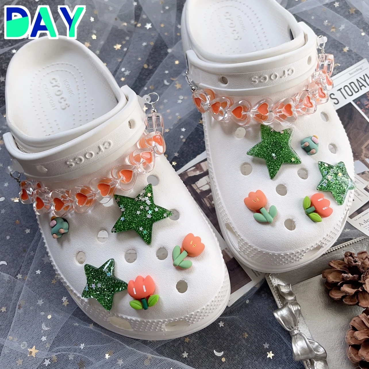 Adornment for Clogs Sandals New Green Sparkling Stars Chains Set Lovely Accessories Beautiful Decoration Ins Popular for Gifts
Adornment for Clogs Sandals New Green Sparkling Stars Chains Set Lovely Accessories Beautiful Decoration Ins Popular for Gifts