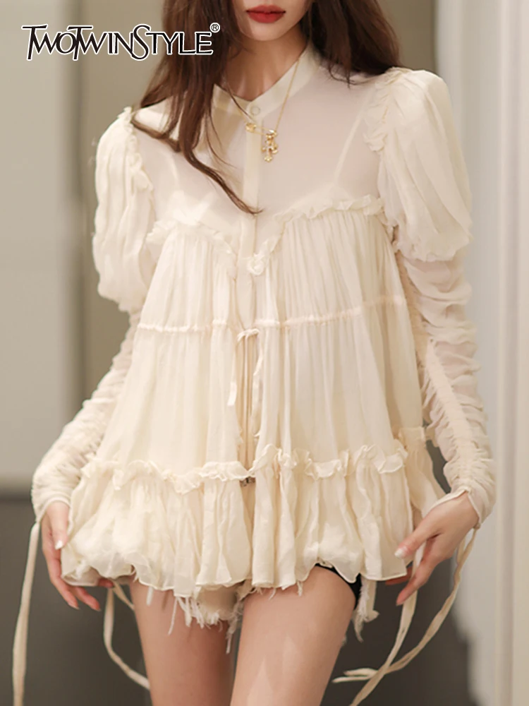 TWOTWINSTYLE Loose Pullover Shirt For Women Round Neck Long Sleeve Solid Blouses Female Fashion Spring Clothing Style New 2022
TWOTWINSTYLE Loose Pullover Shirt For Women Round Neck Long Sleeve Solid Blouses Female Fashion Spring Clothing Style New 2022