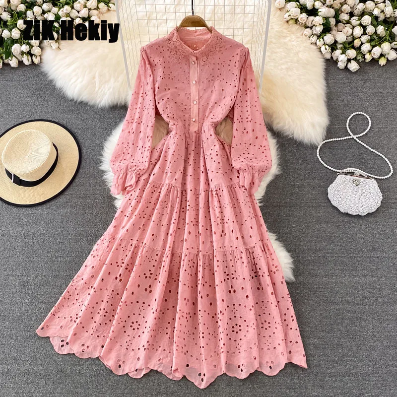 Zik Hekiy Women Spring And Autumn Senior Sense Of Hollow Lapel Dresses Women Seaside Vacation Elegant Large Hem Long Skirt Women
Zik Hekiy Women Spring And Autumn Senior Sense Of Hollow Lapel Dresses Women Seaside Vacation Elegant Large Hem Long Skirt Women
