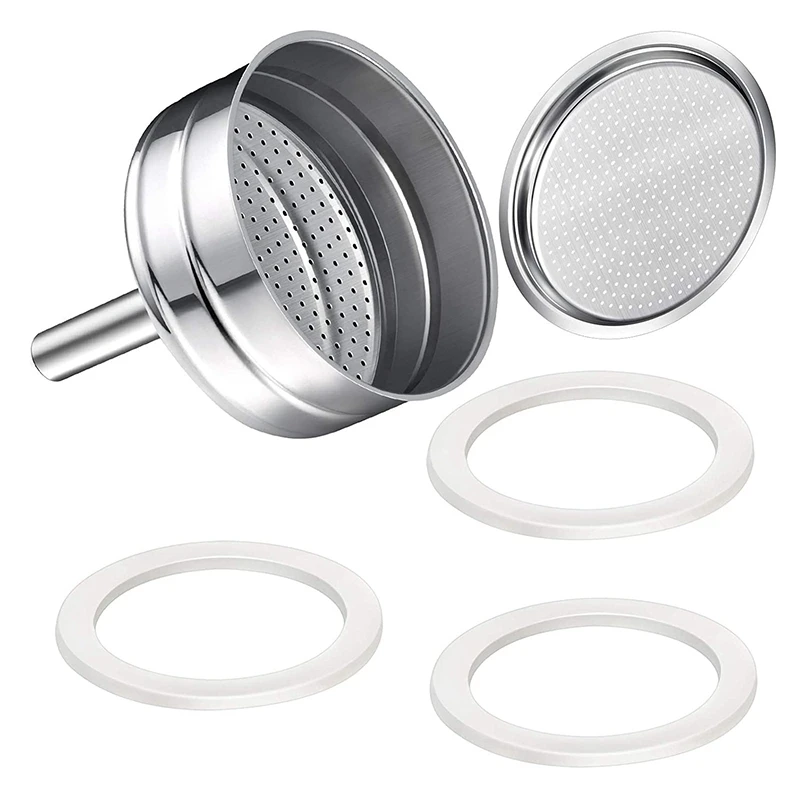 Moka Coffee Machine Replacement Funnel Kits Compatible , 3 Packs Replacement Gasket Seals +Filter + Powder Bowl 
Moka Coffee Machine Replacement Funnel Kits Compatible , 3 Packs Replacement Gasket Seals +Filter + Powder Bowl