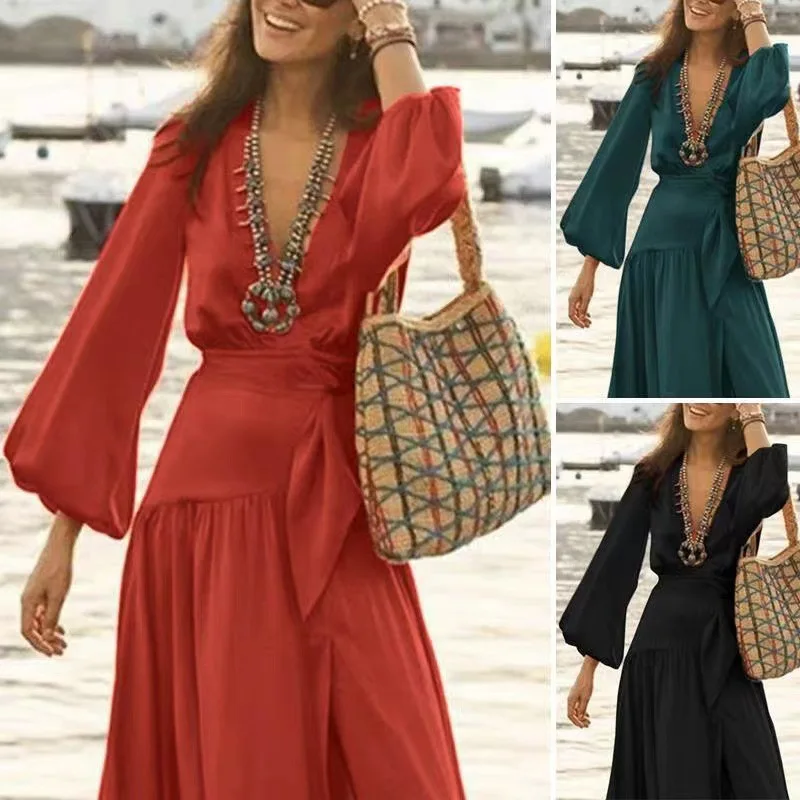 Elegant Women Deep V Neck Long Sleeve Maxi Sundress Spring Bohemian Beach Long Dress Casual Split Hem Party Vestidos 2022
Elegant Women Deep V Neck Long Sleeve Maxi Sundress Spring Bohemian Beach Long Dress Casual Split Hem Party Vestidos 2022