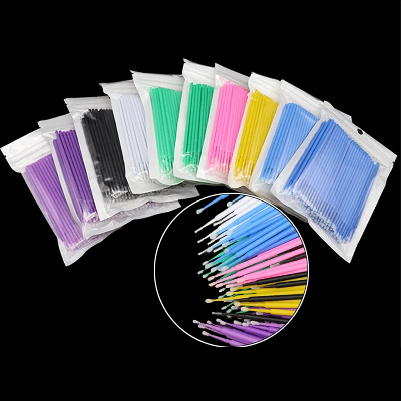 

100PCS Disposable Eyelash Brushes Swab Microbrushes Eyelash Extension Tools Individual Eyelashes Removing Tools Applicators