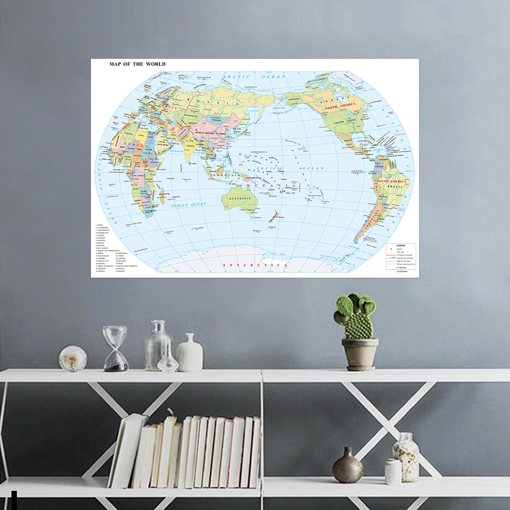 

The World Map 90*60cm Non-woven Fabric Vinly Painting Wall Art Poster Unframed Prints Room Home Decor Classroom Supplies