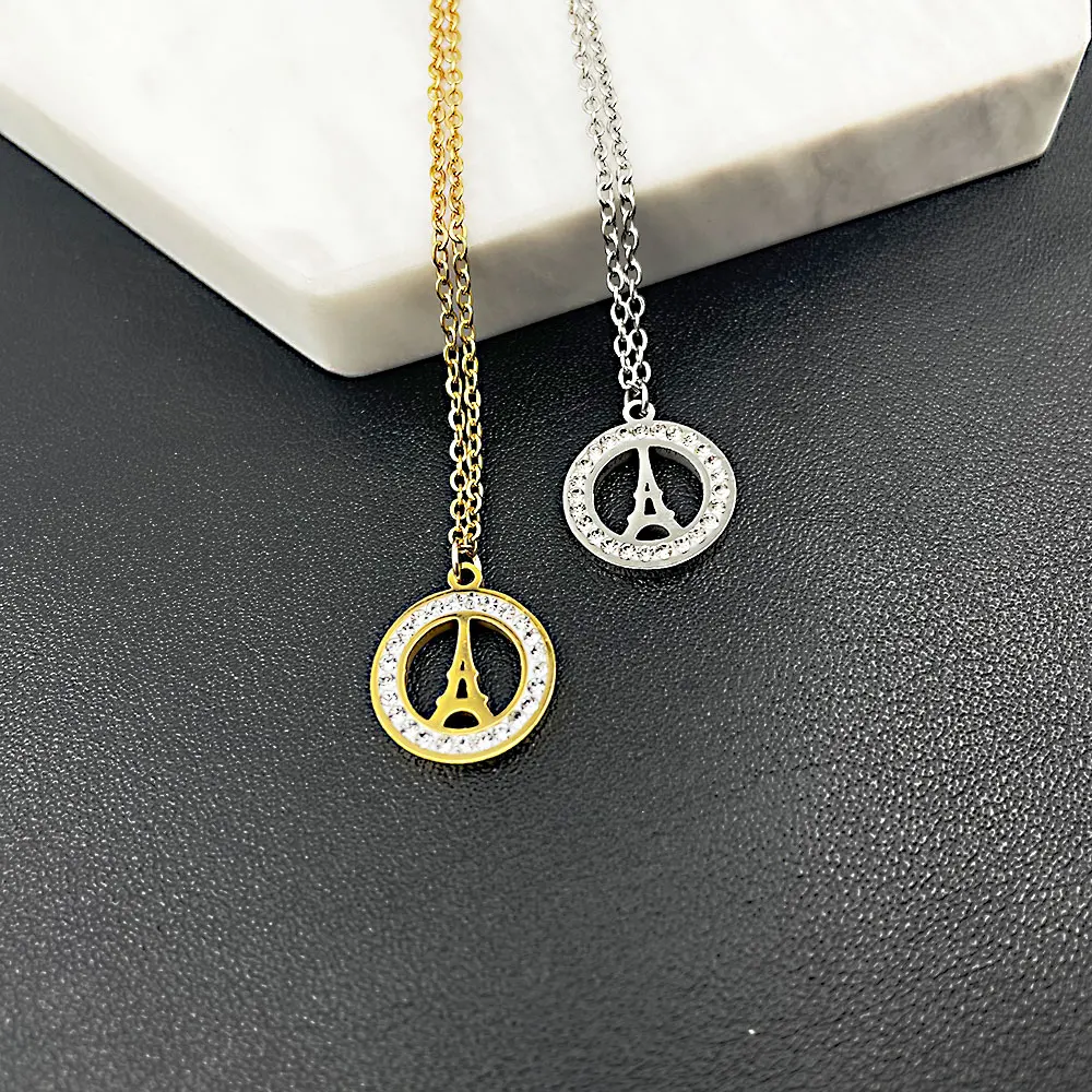 

Personalized Round Eiffel Tower Pendant Necklace Stainless Steel Fashion Women Necklace Jewelry Choker Accessories Birthday Gift