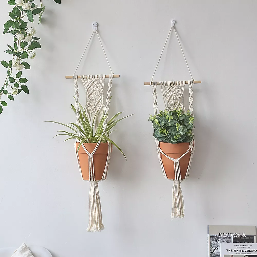 

2 PACK Macrame Plant Hanger Garden Pots Planters Indoor Outdoor Hanging Planter Basket Makramee Bohemian Home Decor Wall Art Con