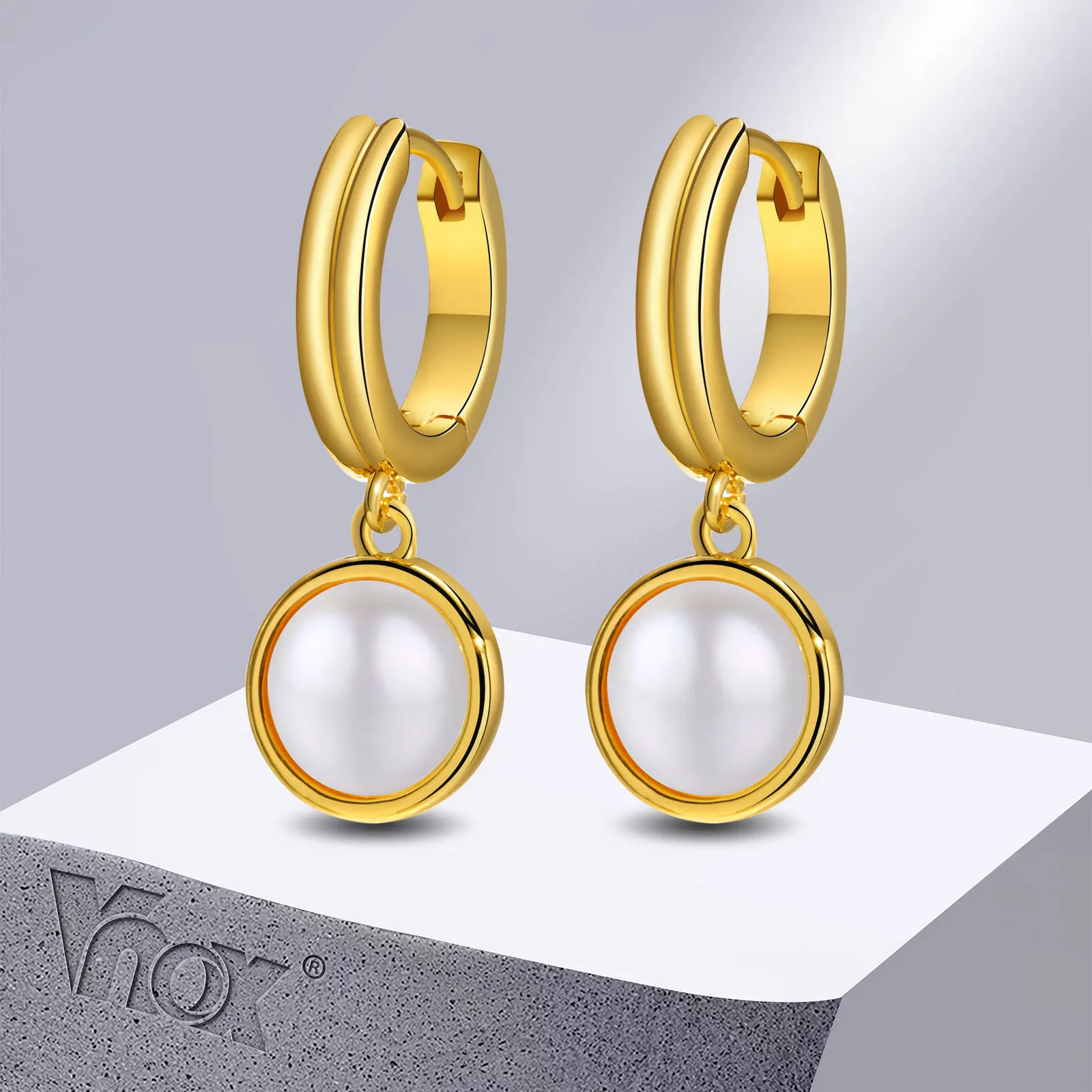 Vnox Elegant Women Earrings, Gold Color Copper Hoops with 10mm Round Coin Pendant, Shell Huggies
Vnox Elegant Women Earrings, Gold Color Copper Hoops with 10mm Round Coin Pendant, Shell Huggies
