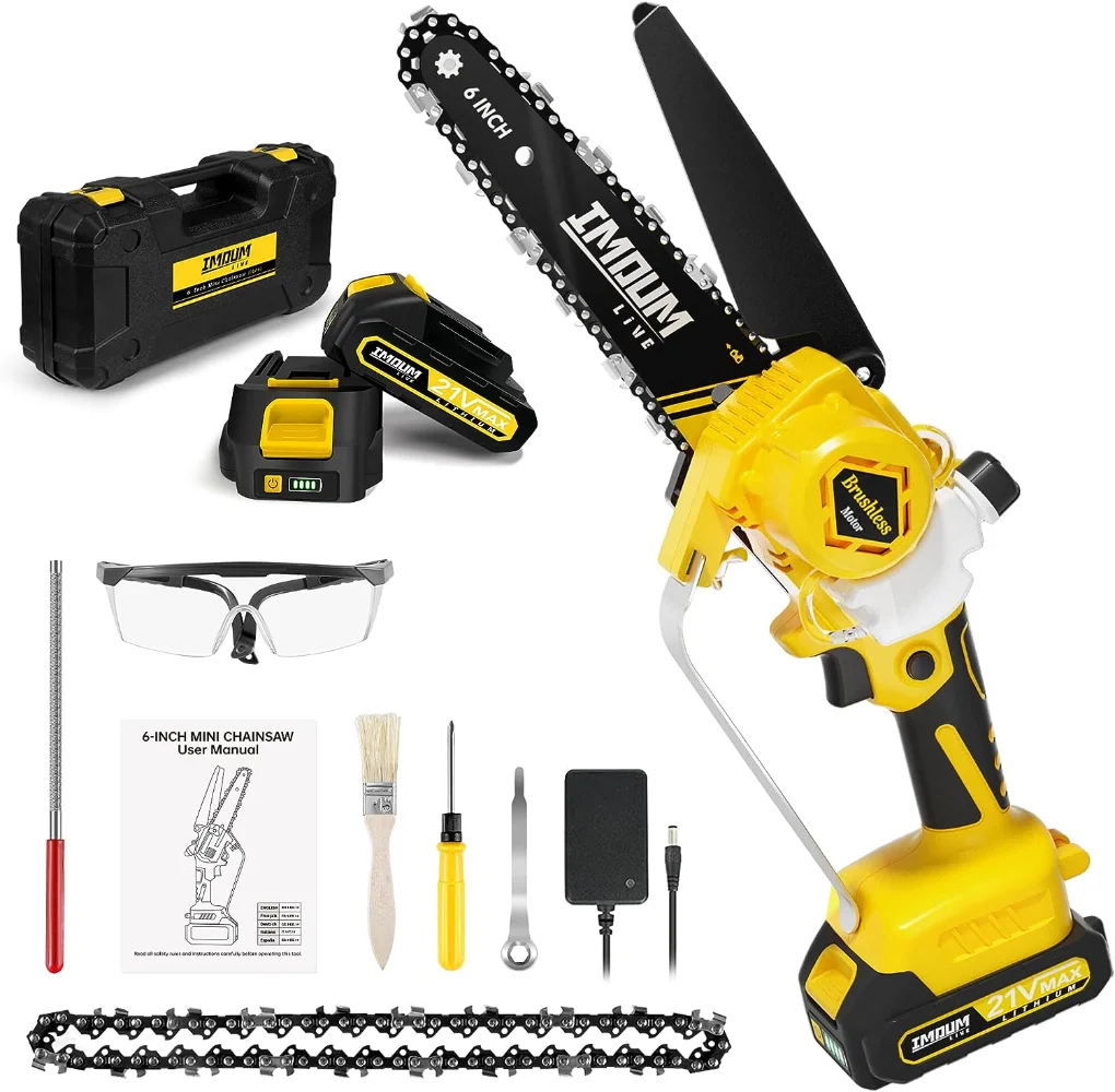 6'' with 2×21V Battery Brushless Powerful Electric Small Hand Portable Chain Saw with Auto Oiler, Lightweight, 2.2 lbs
6'' with 2×21V Battery Brushless Powerful Electric Small Hand Portable Chain Saw with Auto Oiler, Lightweight, 2.2 lbs