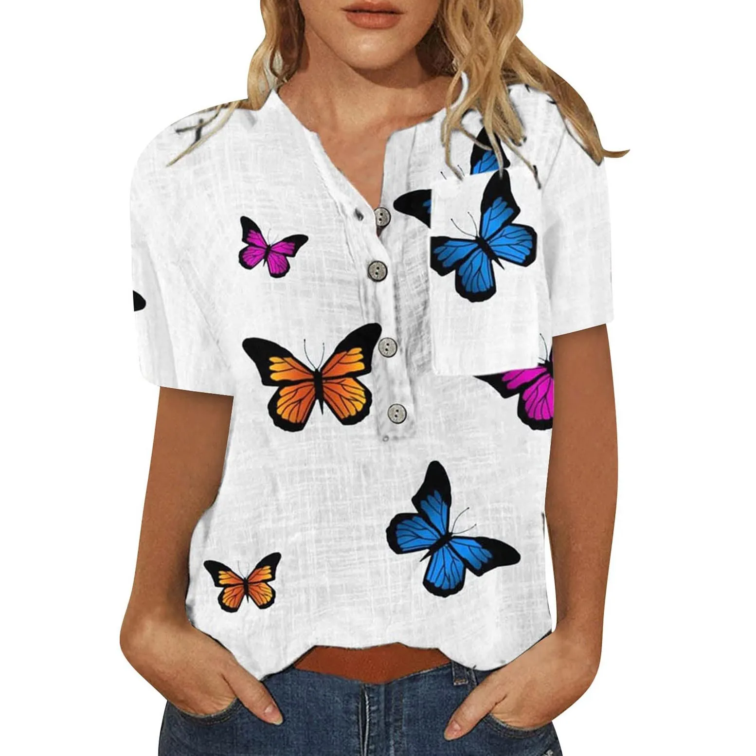 butterfly print T-Shirts Tops For Women Short Sleeve Summer Fashion Trendy Printed Tee Shirt Button Shirts camiseta mujer 2022
butterfly print T-Shirts Tops For Women Short Sleeve Summer Fashion Trendy Printed Tee Shirt Button Shirts camiseta mujer 2022