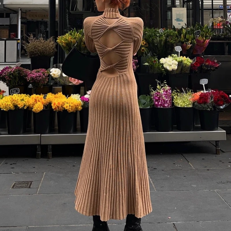 FUFUCAILLM Elegant Fashion Knitting Long Dress Women Long Sleeve Back Cutout Mock Neck A-Line Pleated Dress Vestidos Streetwear
FUFUCAILLM Elegant Fashion Knitting Long Dress Women Long Sleeve Back Cutout Mock Neck A-Line Pleated Dress Vestidos Streetwear