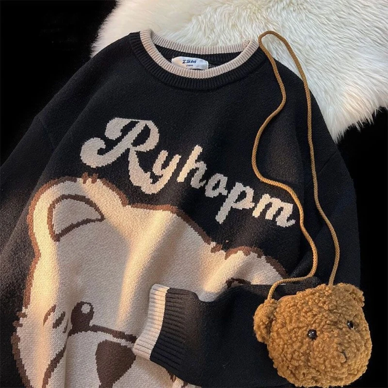 Autumn and winter new American retro bear doll round neck lazy sweater woman Y2K couple casual wild warm knitted sweater sweater
Autumn and winter new American retro bear doll round neck lazy sweater woman Y2K couple casual wild warm knitted sweater sweater