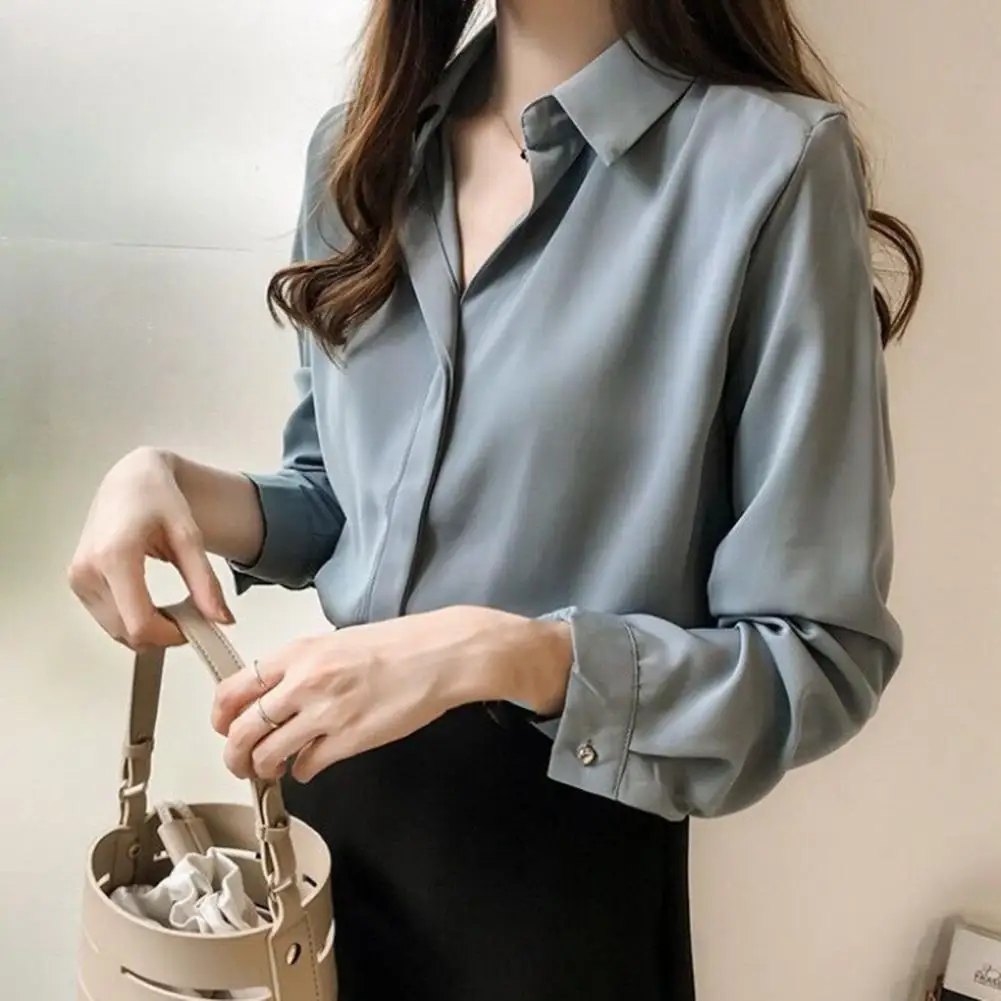 Women Shirt Solid Color Long Sleeve Turn-down Collar Chiffon Temperament Single Breasted Blouse for Office
Women Shirt Solid Color Long Sleeve Turn-down Collar Chiffon Temperament Single Breasted Blouse for Office