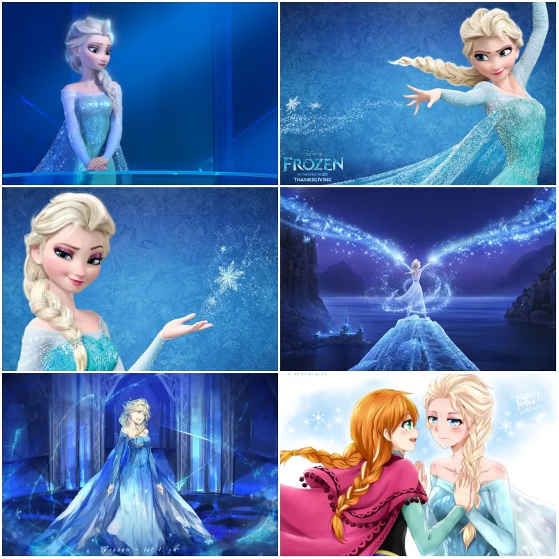 

Canvas Painting Poster print Disney Cartoon Movie Anna Elsa Disney Princess Frozen Print Nursery Wall Art for Living Room Decor