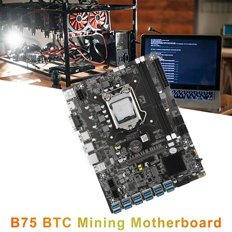

B75 USB-BTC Mining Motherboard CPU+Cooling Fan+120G SSD+4G DDR3 RAM+Switch Cable+SATA Cable LGA1155 GPU DDR3 MSATA VGA