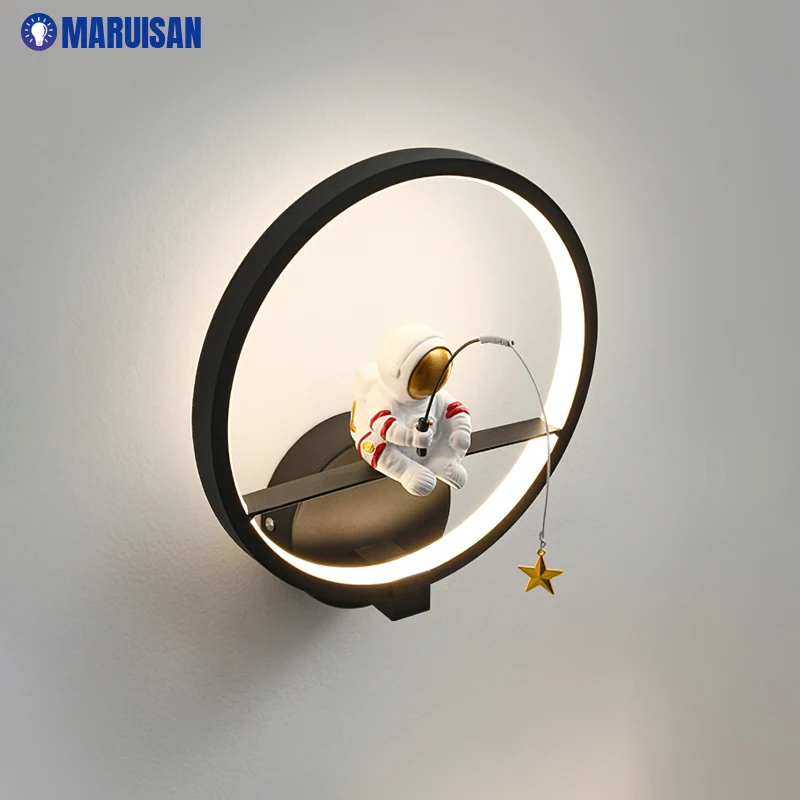 

Moon astronaut led wall lamp for bedside bedroom indoor lighting lamps round shade child room balcony aisle living room backroud