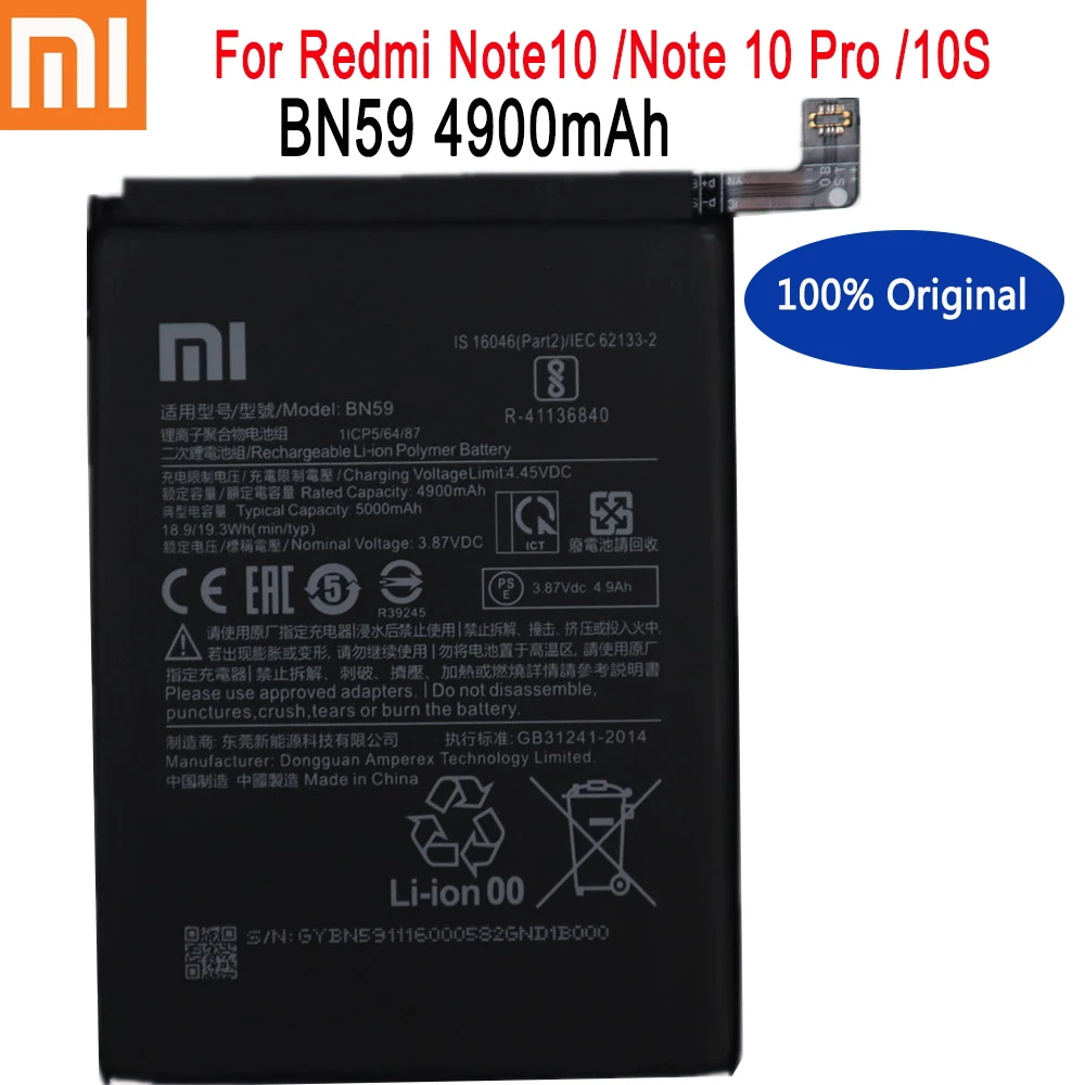 New Xiaomi 100% Original High Quality BN59 4900mAh Original Battery For Redmi Note10 Note 10 Pro 10S Note 10pro Global
New Xiaomi 100% Original High Quality BN59 4900mAh Original Battery For Redmi Note10 Note 10 Pro 10S Note 10pro Global