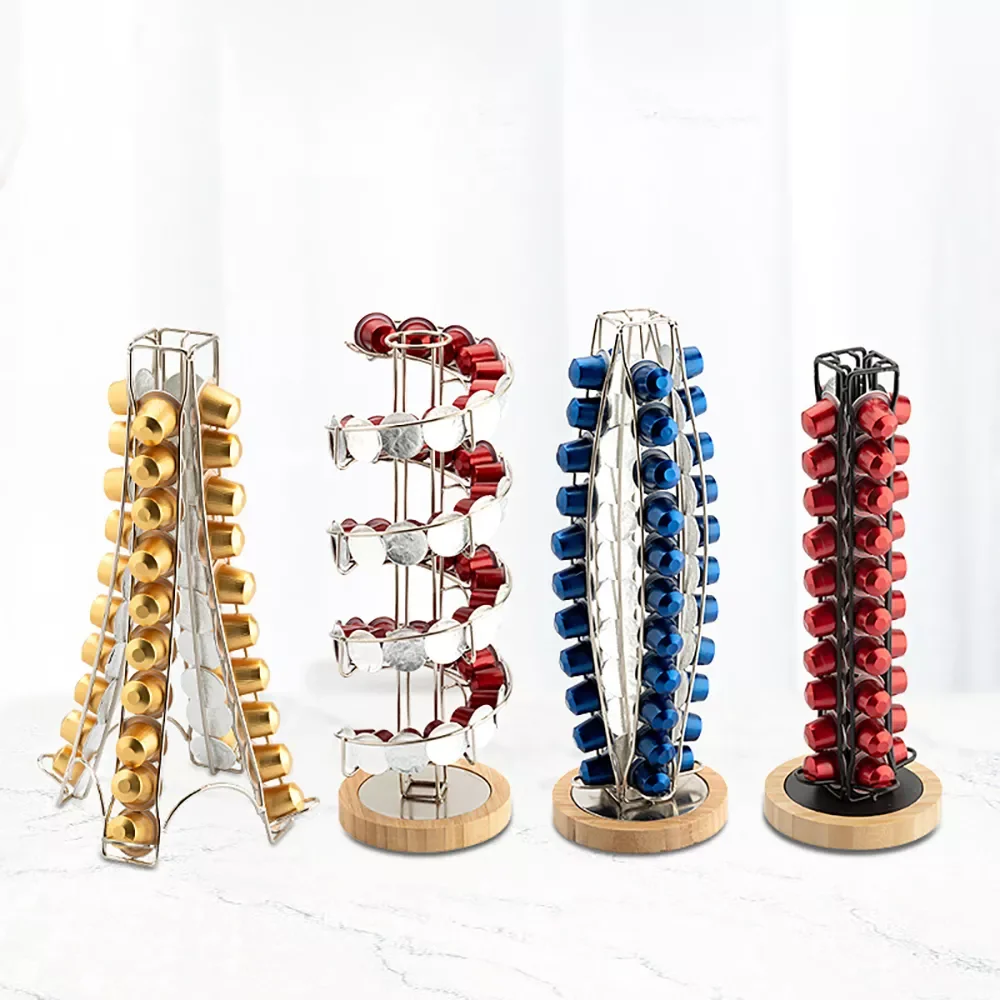 

Rotatable Coffee Capsules Dispensing Tower Stand Fits For 40 Nespresso Capsules Storage Pod Holder Capsul Storage Shelves Rack