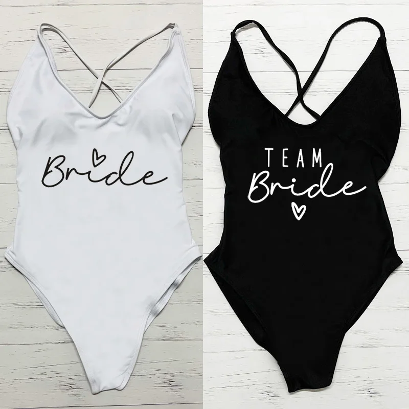 

S-3XL Swimsuits Women Sexy Pads Team Bride❤&Bride One-Piece Bathing Suit Swimwear Woman Swimsuit Bachelorette Party Monokini