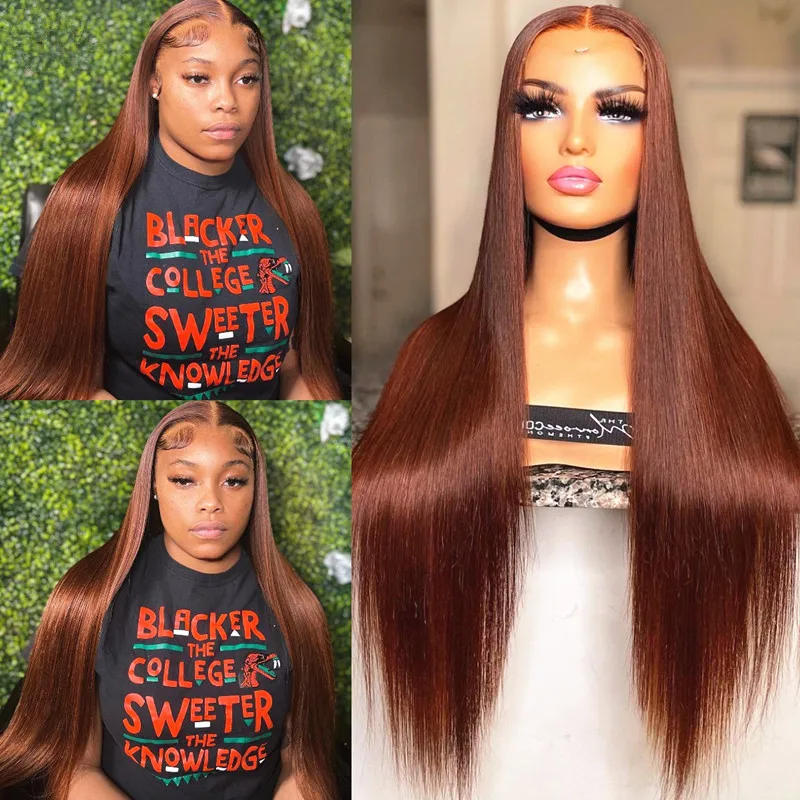 

Мягкий 180% Плотность 26 дюймов оранжевый коричневый шелковистый прямой предварительно выщипанный Длинный натуральный волос линия бесклеевой кружевной передний парик для женщин Babyhair