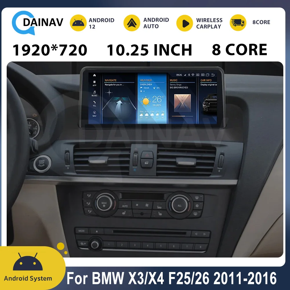

8+256GB Car Radio For BMW X3/X4 F25/26 2011 -2016 Android 12 Wireless Carplay GPS Navigation Stereo Car Multimedia Player Auto