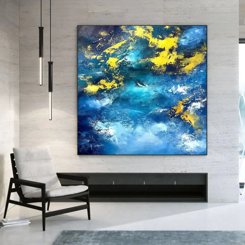 Handmade Acrylic Painting Extra Large Wall Art Kitchen Decor No Framed, Modern Abstract Wall Art Blue Gold Texture Art
Handmade Acrylic Painting Extra Large Wall Art Kitchen Decor No Framed, Modern Abstract Wall Art Blue Gold Texture Art