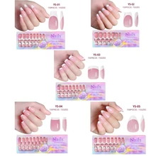 Q1QD Soft Gel Tips Press On Nails 3 in 1 X-Coat tips 14 Sizes Pre-Colored Fake Nails Extensions French Nails Tips Gifts
