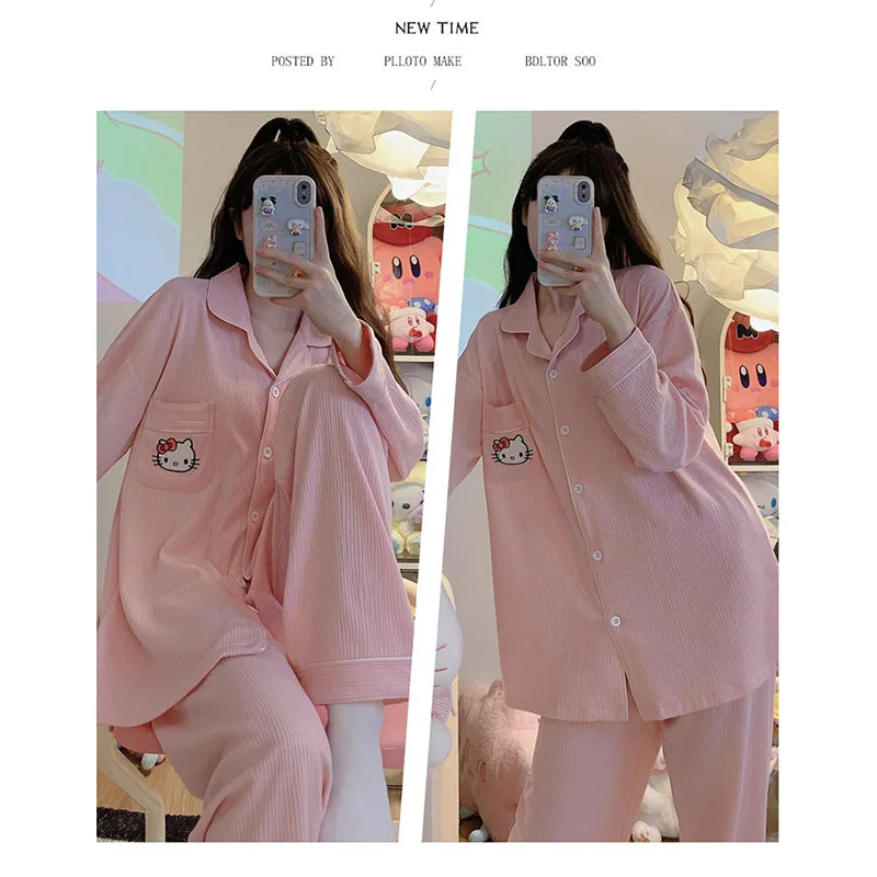 Милый мультяшный кавайный Sanrioed Hellokitty новый летний узор с длинным рукавом верхняя одежда из двух предметов для дома
Милый мультяшный кавайный Sanrioed Hellokitty новый летний узор с длинным рукавом верхняя одежда из двух предметов для дома