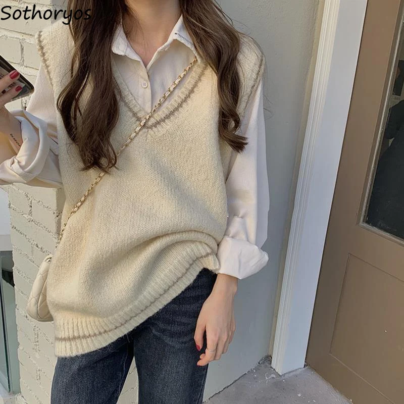 Sweater Vests Women Soft Comfort All-match Tender V-neck Jumpers Preppy Style Sweaters Tricot Baggy Retro Japanese Stylish OL
Sweater Vests Women Soft Comfort All-match Tender V-neck Jumpers Preppy Style Sweaters Tricot Baggy Retro Japanese Stylish OL