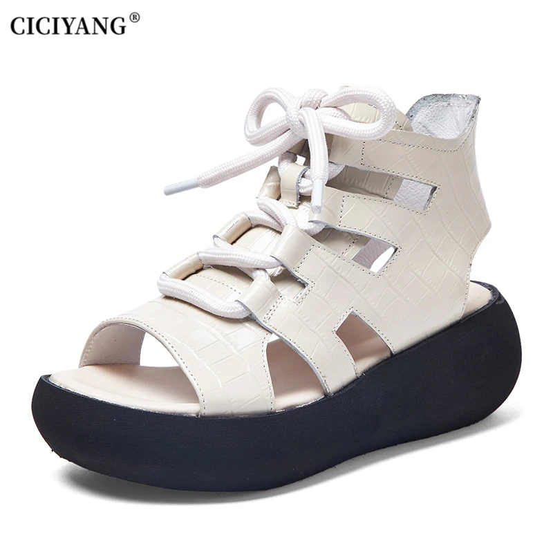 CICIYANG Genuine Leather Women's Sandals Summer Shoes 2023 New High Top Retro Cowhide Roman Black Sandals Chunky Platform Wedges
CICIYANG Genuine Leather Women's Sandals Summer Shoes 2023 New High Top Retro Cowhide Roman Black Sandals Chunky Platform Wedges