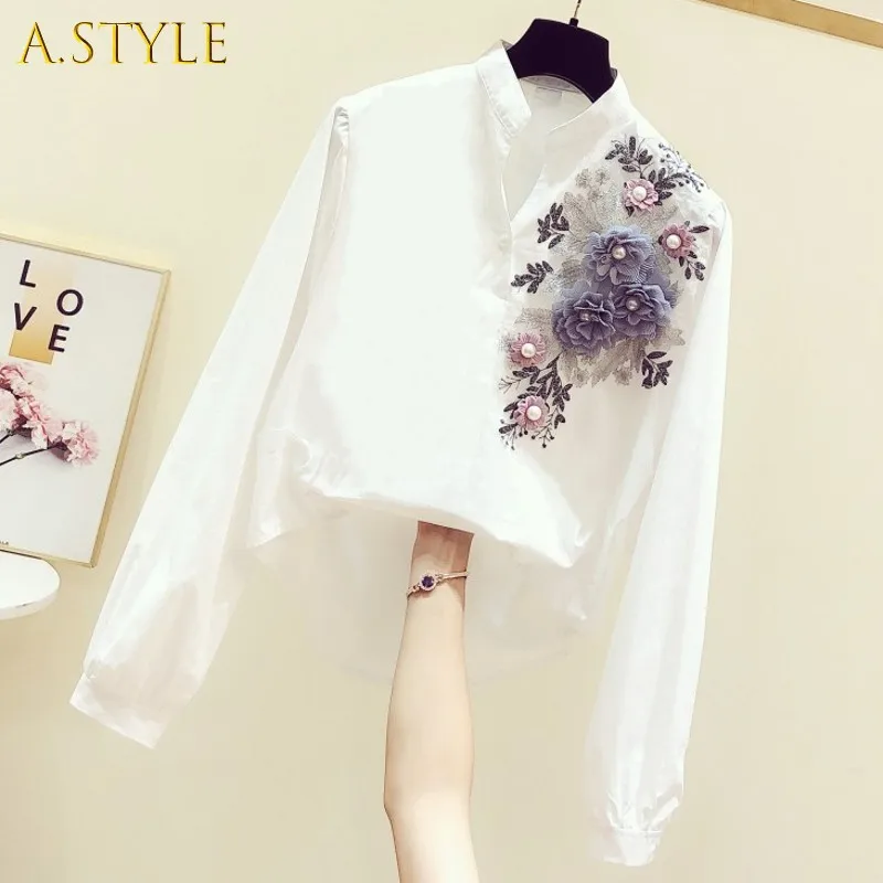 Flower Embroidery Women Blouse and Shirts V-neck Cotton Long-sleeved Solid Fashion All Match V-neck Lady Elegant Shirts Tops
Flower Embroidery Women Blouse and Shirts V-neck Cotton Long-sleeved Solid Fashion All Match V-neck Lady Elegant Shirts Tops