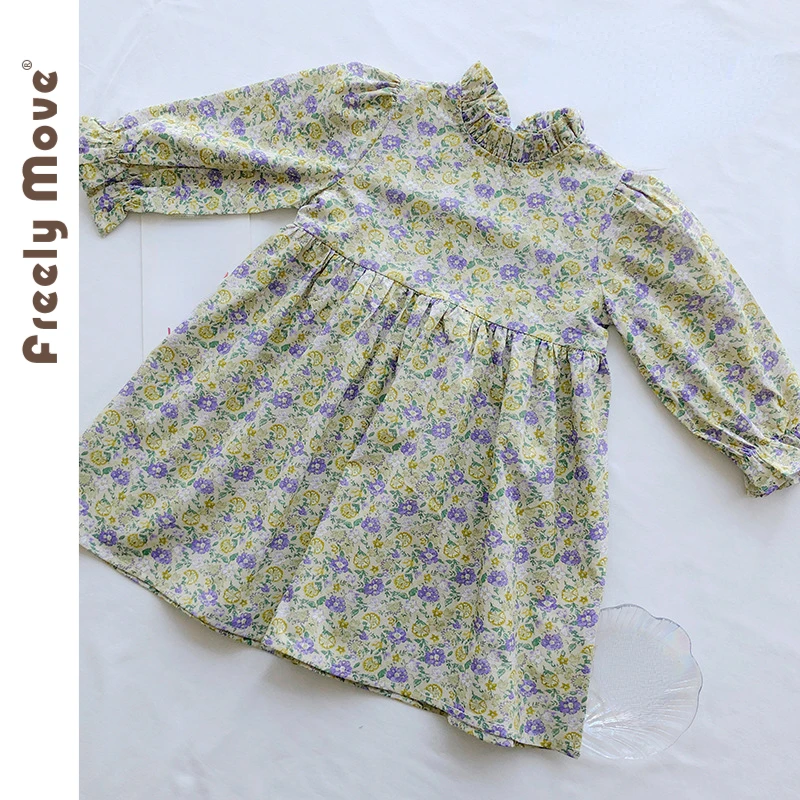 

Freely Move Vintage Toddlers Kids Princess Dresses Floral Print Long Sleeve Baby Girls Dress 2023 Spring Autumn Children Clothes