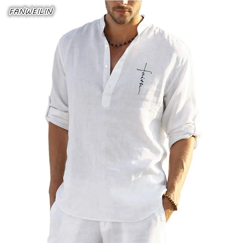 Men Long Sleeve Linen Shirt Autumn Letter Printed Casual Stand Collar Pullover Shirts Mens Oversized Tops Clothing Camicia Uomo
Men Long Sleeve Linen Shirt Autumn Letter Printed Casual Stand Collar Pullover Shirts Mens Oversized Tops Clothing Camicia Uomo