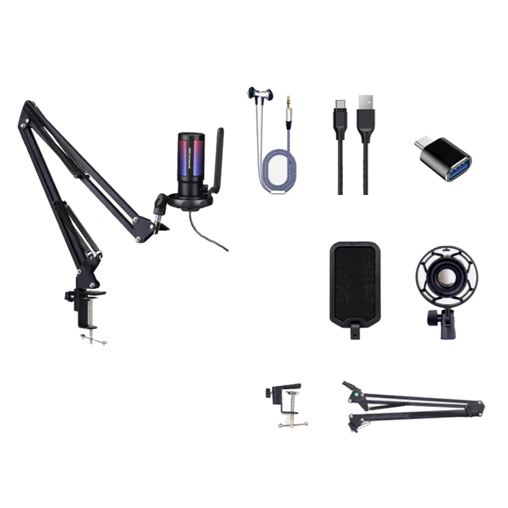 USB Gaming Microphone Kit for PC,/5 Condenser Cardioid Mic Set with Mute Button/RGB /Arm Stand
USB Gaming Microphone Kit for PC,/5 Condenser Cardioid Mic Set with Mute Button/RGB /Arm Stand