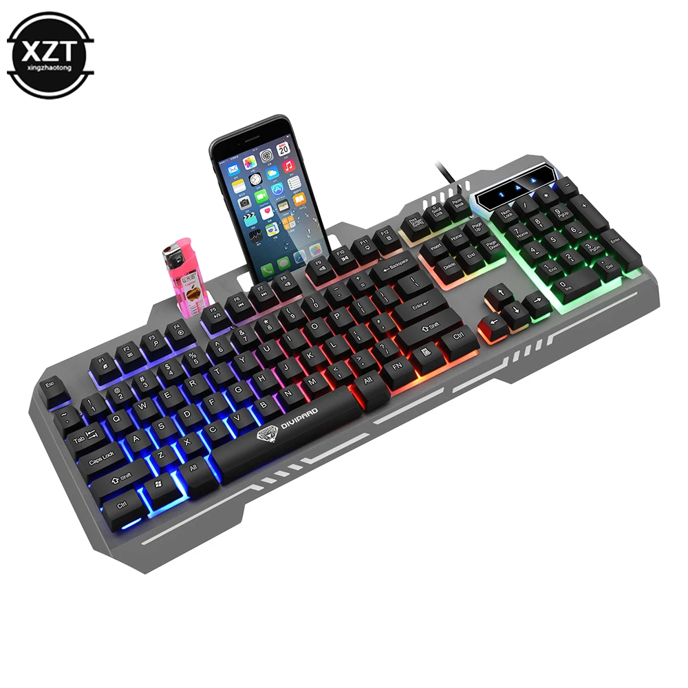 

USB Gaming Keyboard and Mouse Wired Metal Panel Keyboard RGB Backlight Phone Holder Keyboard Keyboard Mouse Combo Set 1600dpi