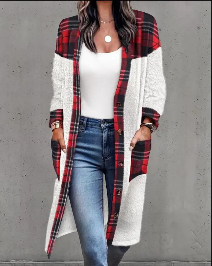 Winter Clothes Women Warm Open Front Long Sleeve Contrast Plaid Pocket Button Front Fluffy Loose Casual Longline Coat
Winter Clothes Women Warm Open Front Long Sleeve Contrast Plaid Pocket Button Front Fluffy Loose Casual Longline Coat
