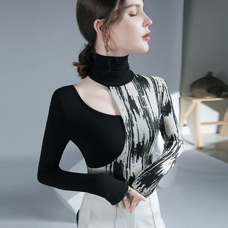 #6206 Tight Sexy Party Tops Women Autumn Winter Turtleneck Full Sleeved Bottom Shirt Ladies Female Tshirts Print Slim Hollow Out
#6206 Tight Sexy Party Tops Women Autumn Winter Turtleneck Full Sleeved Bottom Shirt Ladies Female Tshirts Print Slim Hollow Out