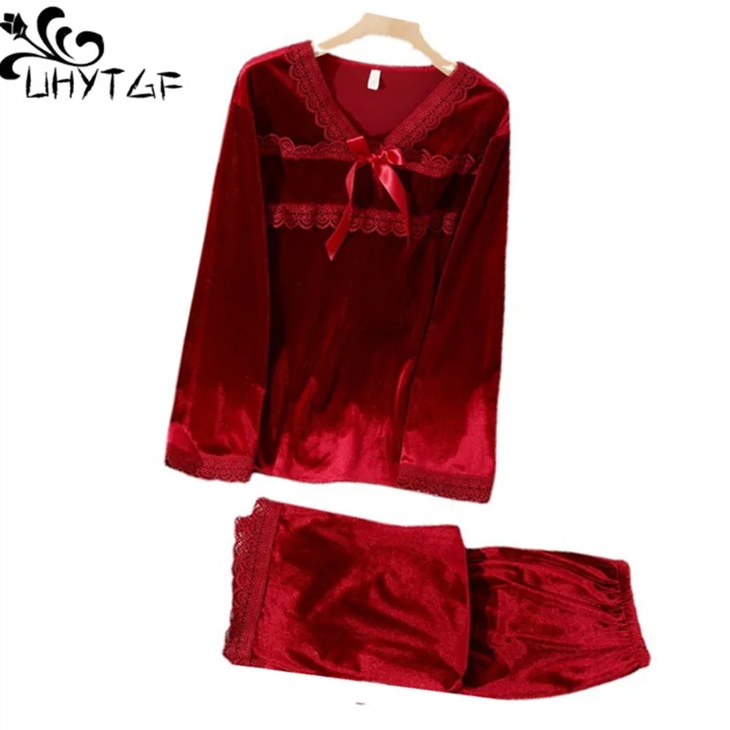 UHYTGF Gold Velvet Autumn Winter Pajamas Womens Long Sleeved Trousers Home Clothes Two Piece Set Sleepwear Female Nightgown 2566
UHYTGF Gold Velvet Autumn Winter Pajamas Womens Long Sleeved Trousers Home Clothes Two Piece Set Sleepwear Female Nightgown 2566