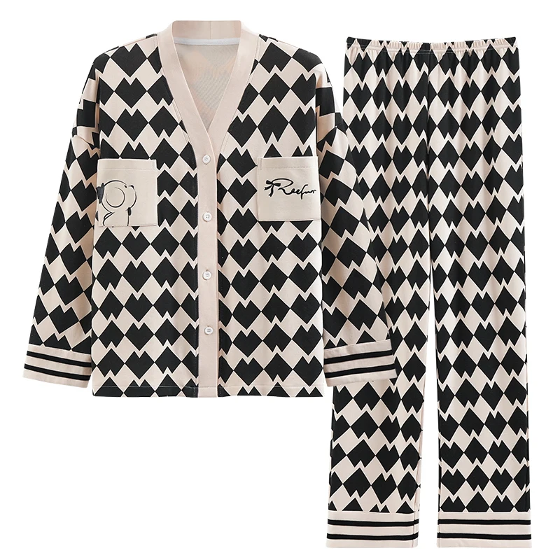 Пижама женская с графическим принтом, роскошный комплект для сна с накладными карманами и пуговицами спереди, свободные длинные штаны, дома... 
Пижама женская с графическим принтом, роскошный комплект для сна с накладными карманами и пуговицами спереди, свободные длинные штаны, дома...