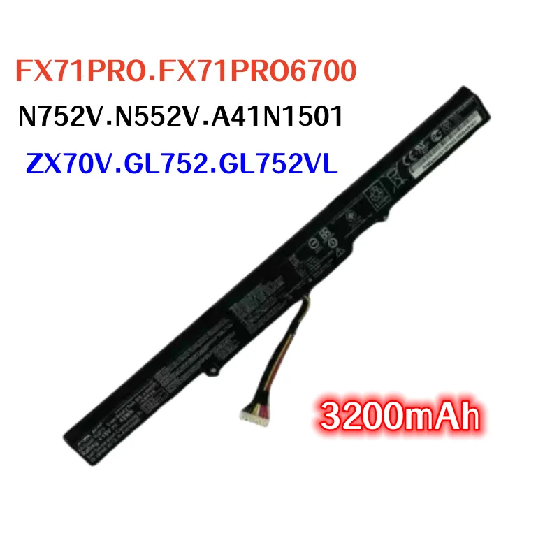Original 3200mAh For ASUS FX71PRO FX71PRO6700 N752V N552V A41N1501 ZX70V GL752 GL752VL laptop Original battery
Original 3200mAh For ASUS FX71PRO FX71PRO6700 N752V N552V A41N1501 ZX70V GL752 GL752VL laptop Original battery