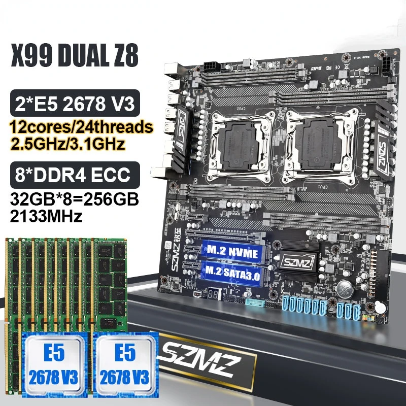 Комплект материнской платы X99 с двойным процессором XEON E5 2678 v3 и DDR4 ОЗУ 8*32 = 256 ГБ 2133 МГц NVME M.2 SSD
Комплект материнской платы X99 с двойным процессором XEON E5 2678 v3 и DDR4 ОЗУ 8*32 = 256 ГБ 2133 МГц NVME M.2 SSD