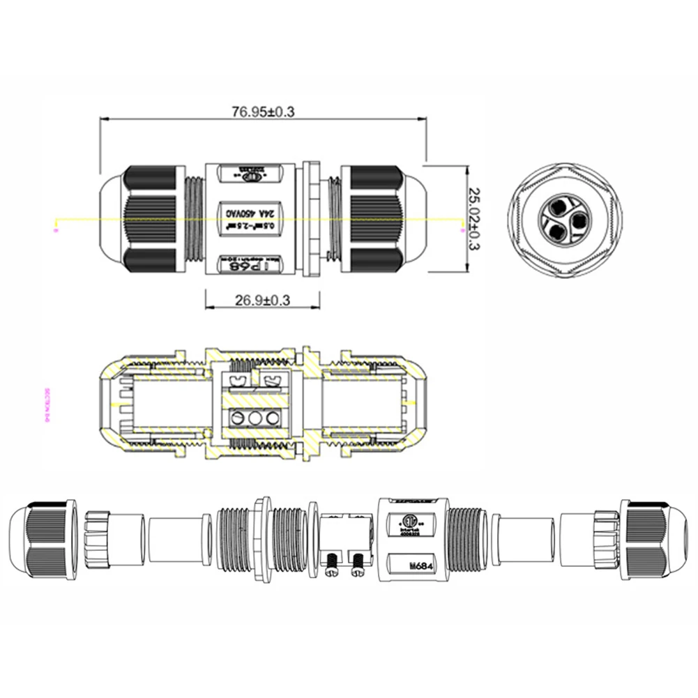 Cable Socket Junction Box Cable Connector Plastic IP68 Waterproof Dust Proof Cable 3Pin 24A For Household Decoration Accessories
Cable Socket Junction Box Cable Connector Plastic IP68 Waterproof Dust Proof Cable 3Pin 24A For Household Decoration Accessories