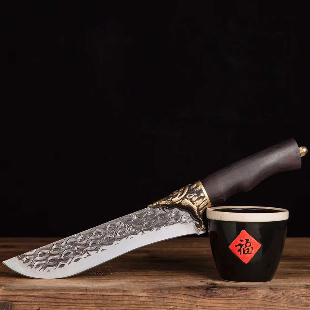 

Кухонные ножи Longquan 8,5 дюйма, острый Кливер, барбекю, кованый нож ручной работы для приготовления сашими, суши, рыбы, медный декор, деревянная ручка