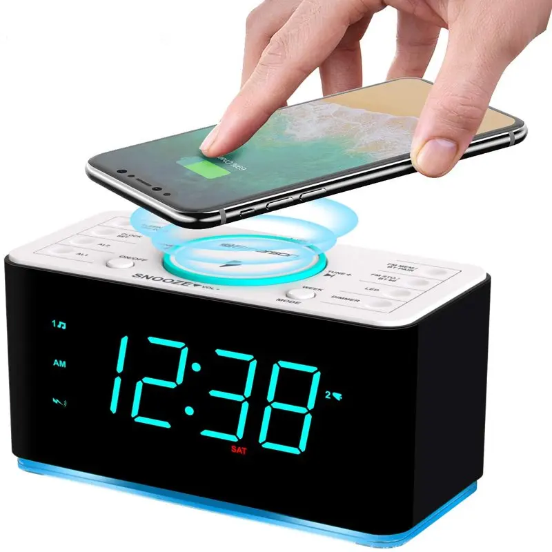 "Ultra Fast 15W Wireless Charging Alarm Radio with Bluetooth Speaker, USB Charger, Night Light and 1.4” Cyan LED Display - The
"Ultra Fast 15W Wireless Charging Alarm Radio with Bluetooth Speaker, USB Charger, Night Light and 1.4” Cyan LED Display - The